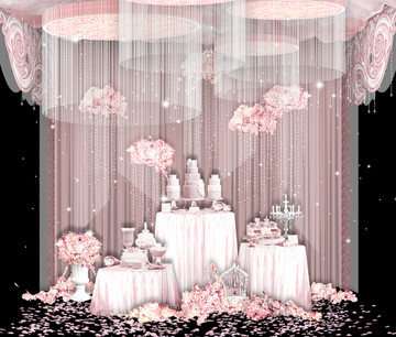 白粉色婚礼甜品区