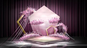 粉色浪漫五邊形婚禮舞臺(tái)效果圖