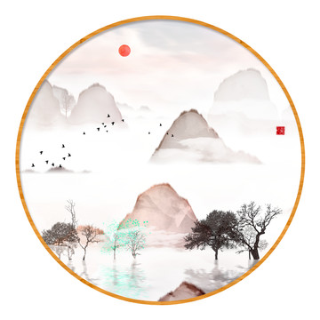 水墨山水無(wú)框畫(huà)