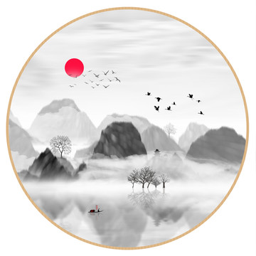 水墨山水無(wú)框畫(huà)