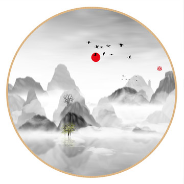 意境抽象畫彩墨山水畫