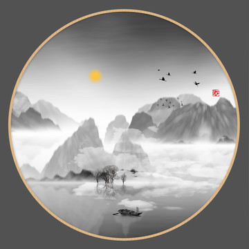 意境抽象畫彩墨山水畫