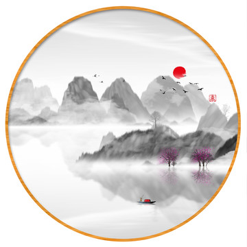 水墨山水無(wú)框畫(huà)