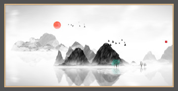 新中式抽象意境山水無(wú)框畫(huà)