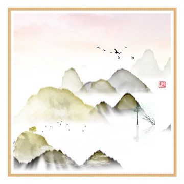 新中式抽象意境山水無框畫