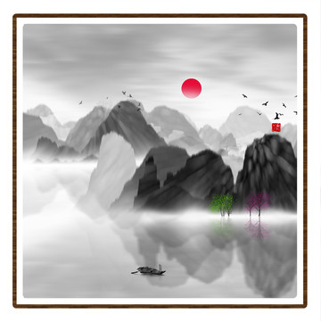 水墨裝飾水彩畫(huà)