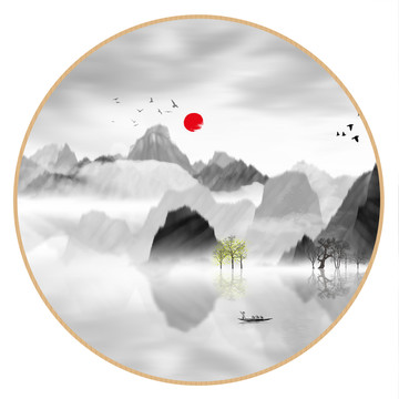 意境抽象畫彩墨山水畫