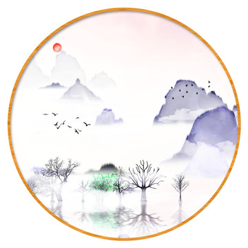 新中式抽象意境山水無框畫