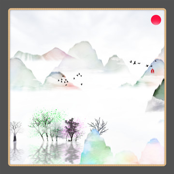 意境抽象畫(huà)彩墨山水畫(huà)