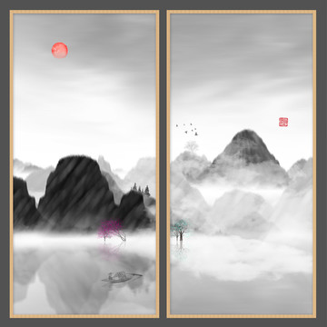 水墨山水無(wú)框畫(huà)