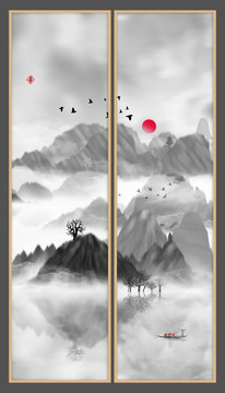 意境抽象畫(huà)彩墨山水畫(huà)