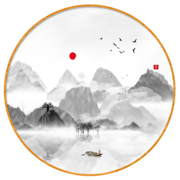 意境抽象畫彩墨山水畫