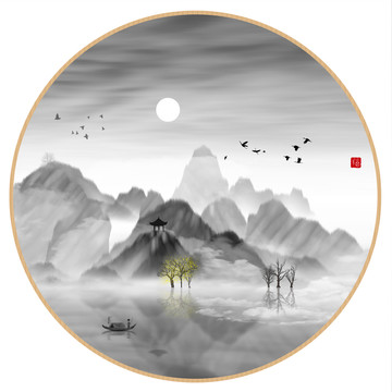 意境抽象畫彩墨山水畫
