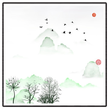 意境抽象畫彩墨山水畫