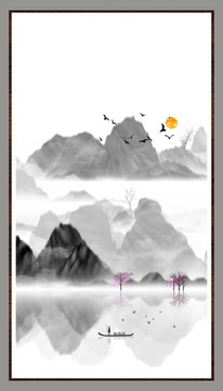 水墨山水無(wú)框畫(huà)