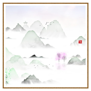 意境抽象畫彩墨山水畫