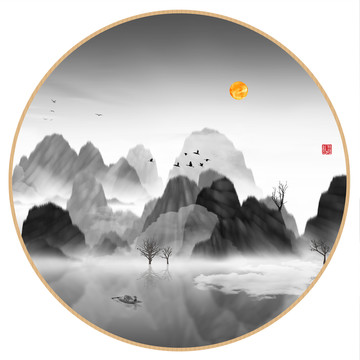 意境抽象畫彩墨山水畫