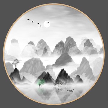 水墨山水無(wú)框畫(huà)