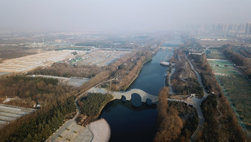 航拍西安汉城湖旅游生态景区