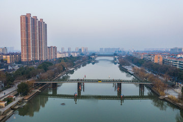 航拍建设中的南京六合龙津桥2