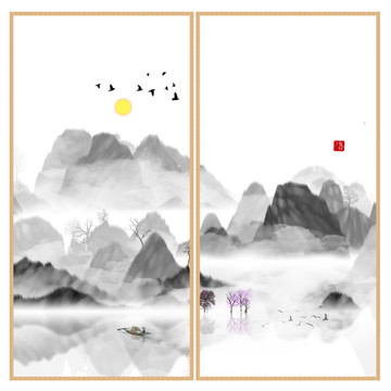 水墨裝飾水彩畫(huà)