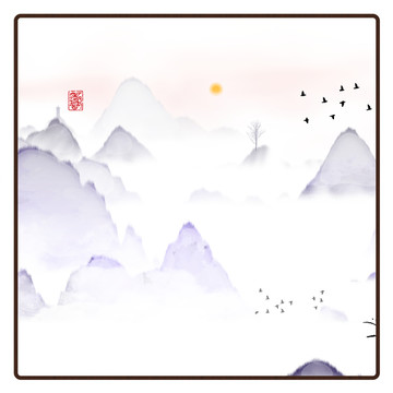 新中式抽象意境山水無框畫