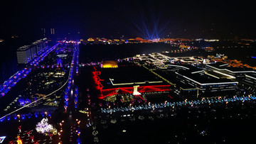 航拍西安曲江城市夜景