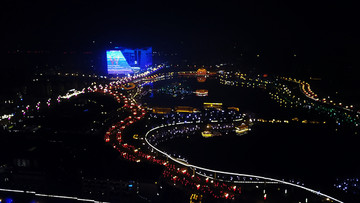 航拍西安曲江城市夜景