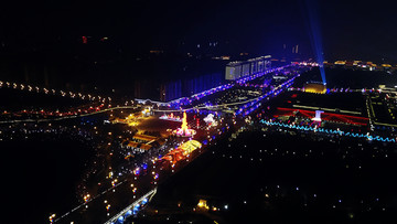 航拍西安曲江城市夜景