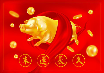 朱運(yùn)長(zhǎng)久穿躍綢緞數(shù)字9的金豬