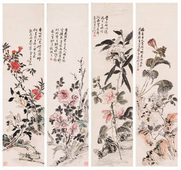 黃賓虹花卉四條屏
