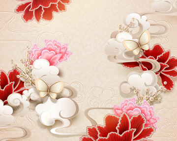 古典牡丹新年賀圖背景設(shè)計(jì)模板