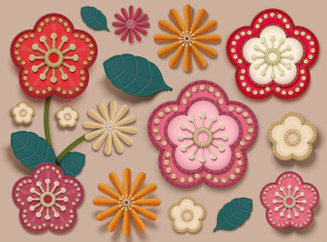 可愛花朵刺繡布貼圖片素材