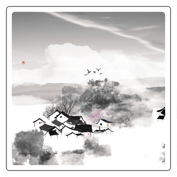 水墨裝飾水彩畫(huà)