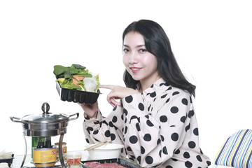 女孩吃火鍋素材圖片