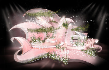 粉香槟色梦幻婚礼设计舞台