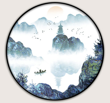 新中式山水畫淡雅意境山水畫
