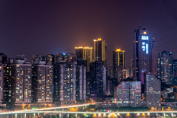 中国重庆城市夜景的建筑群