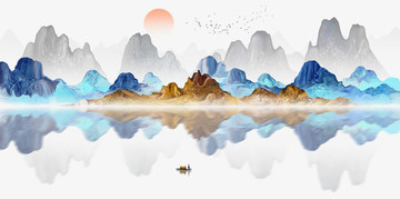 新中式背景墻山水畫