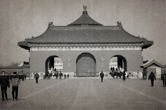 北京天坛黑白照片