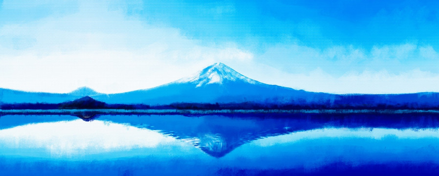 富士山风景油画