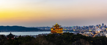 杭州西湖夜景全景图