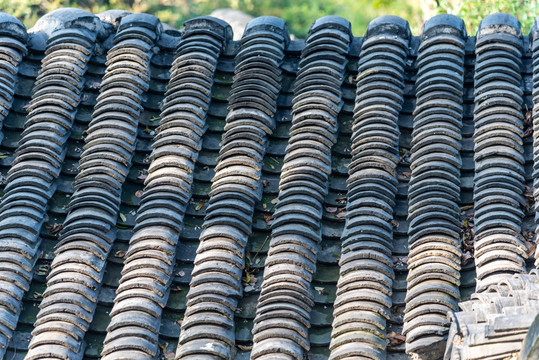苏州拙政园古建筑屋顶的青瓦