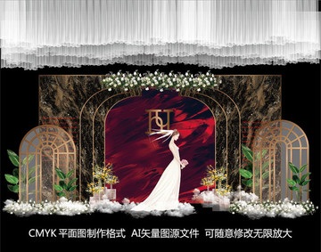紅黑色主題婚禮背景