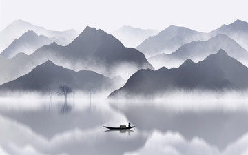 抽象意境水墨山水畫