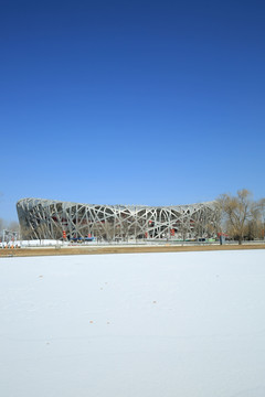 鸟巢雪景竖幅