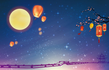 孔明燈星空背景