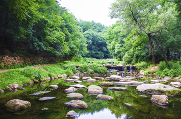 千山风景区谦潭潭水与山林夏景