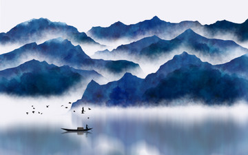 抽象意境水墨山水畫