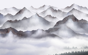 抽象意境云霧山水畫